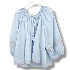 a‎ loves a Light Blue Peasant Blouse With Lace Trim And Tassel Ties Size Small